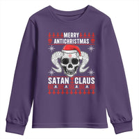 Satan Claus Skull Antichristmas Youth Sweatshirt Dark Humor Holiday 666 Skull and Horns - Wonder Print Shop