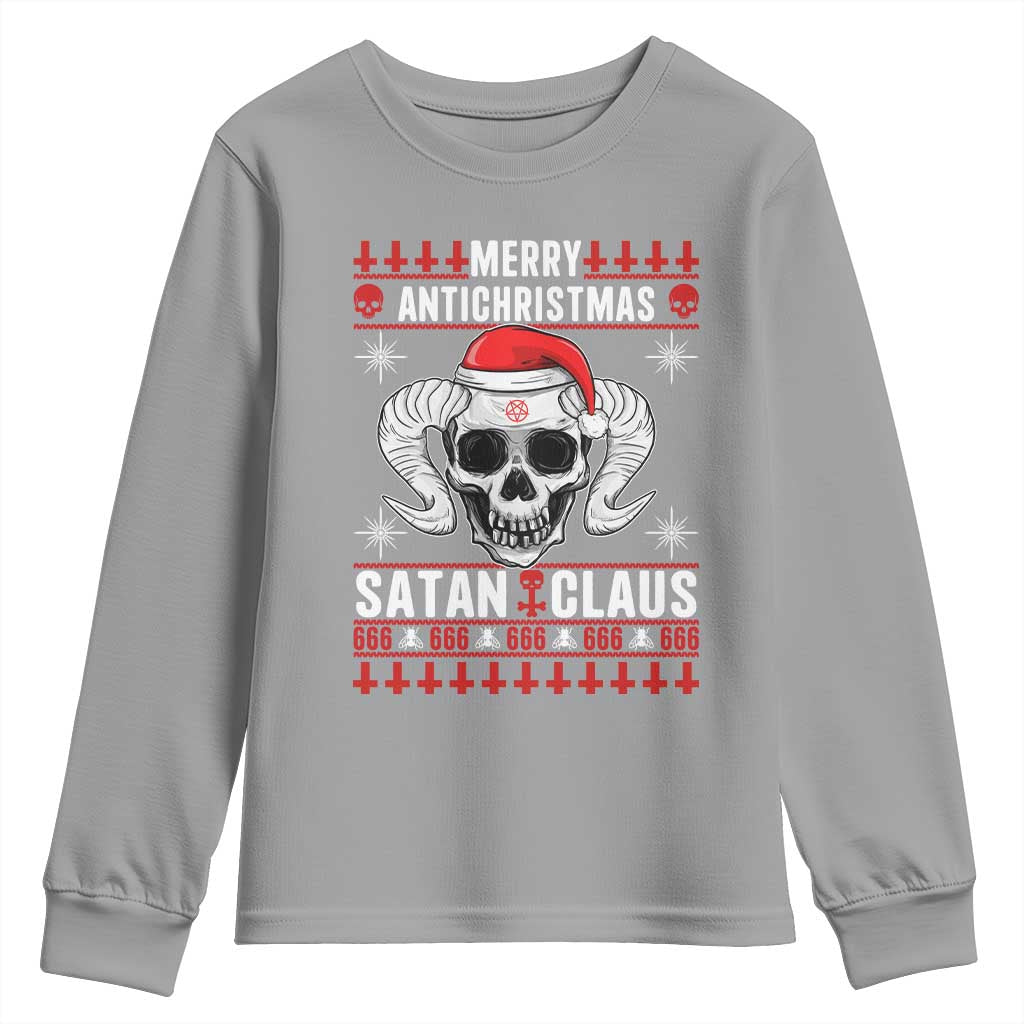 Satan Claus Skull Antichristmas Youth Sweatshirt Dark Humor Holiday 666 Skull and Horns - Wonder Print Shop