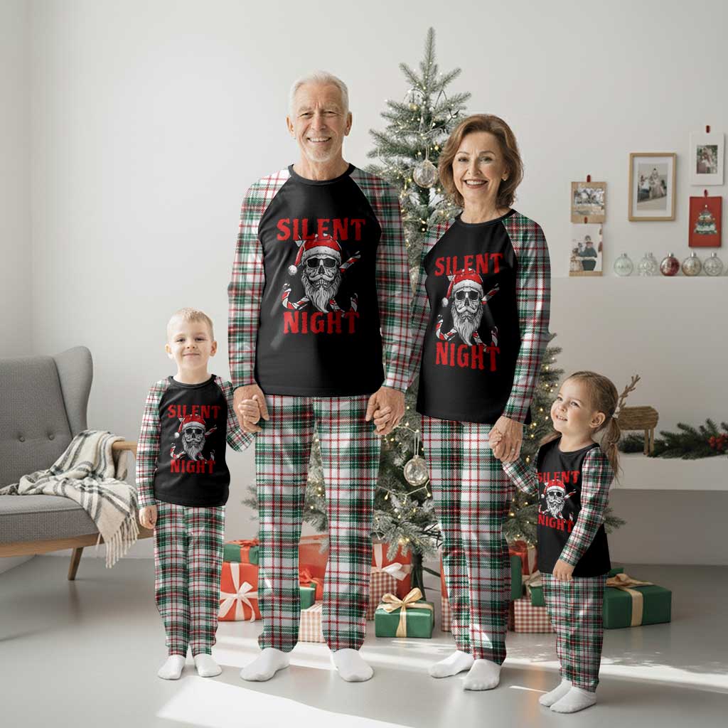 Silent Night Skull Christmas Plaid Pajama Set Creepy Santa Gothic Holiday - Wonder Print Shop