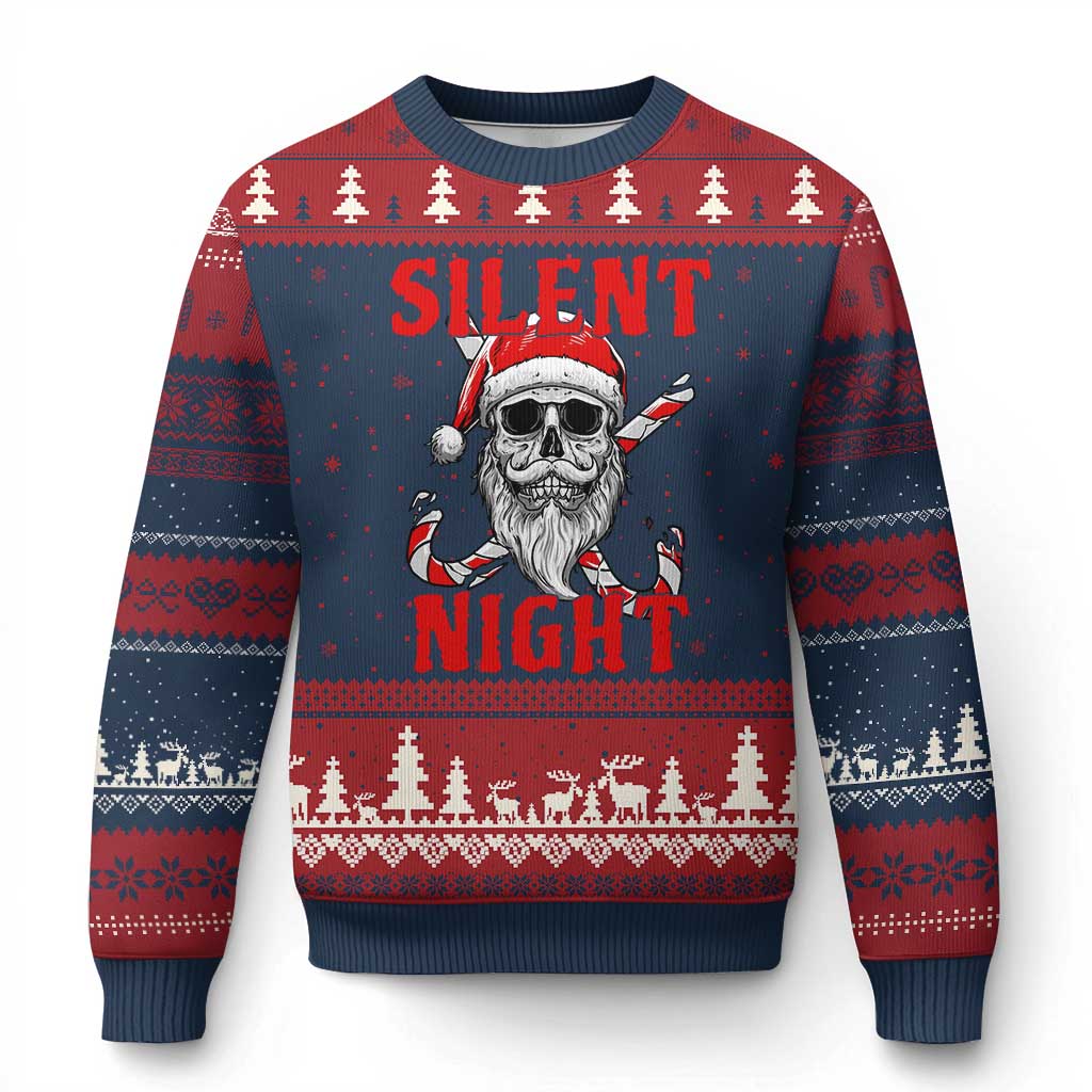 Silent Night Skull Xmas Ugly Christmas Sweater Creepy Santa Gothic Holiday - Wonder Print Shop