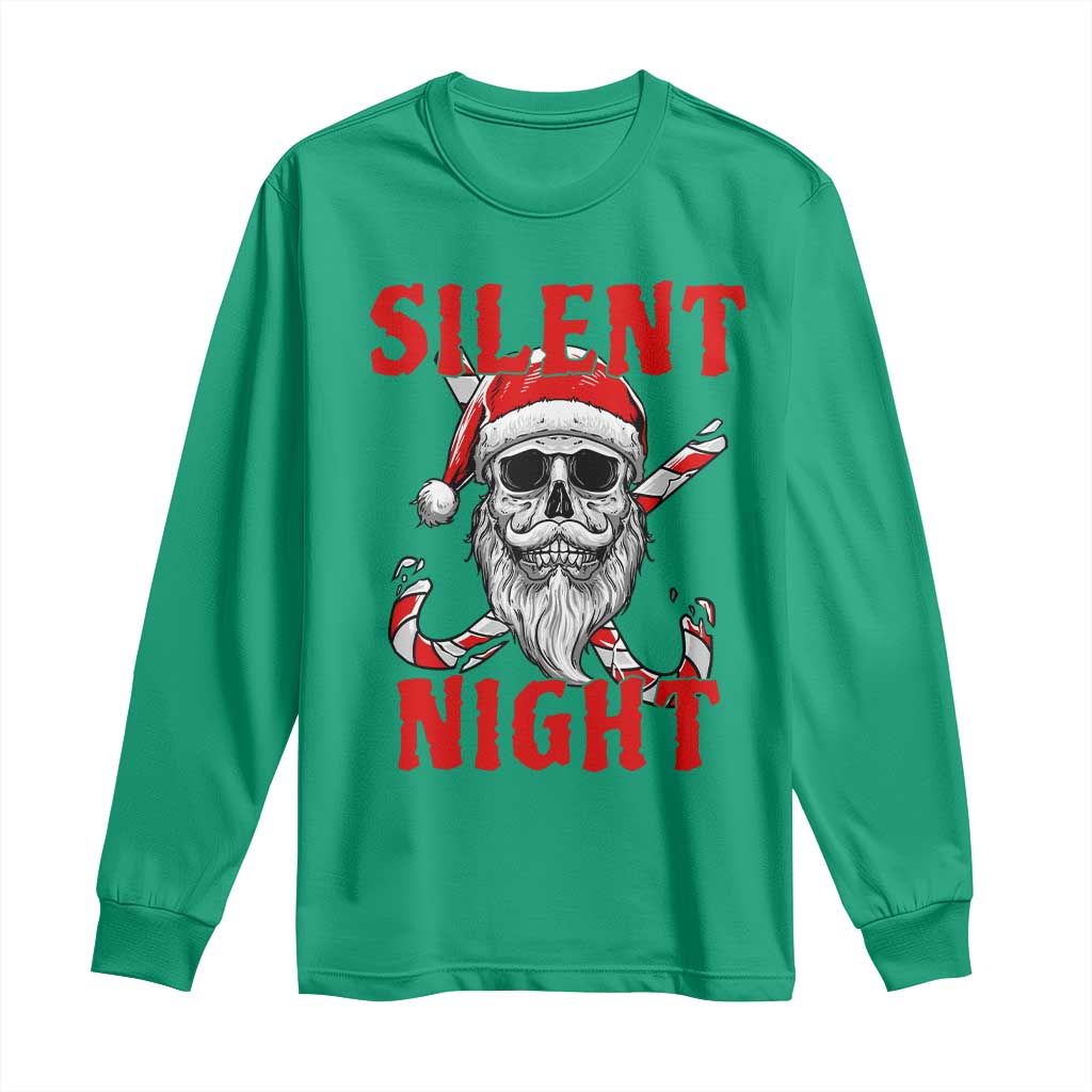 Silent Night Skull Christmas Long Sleeve Shirt Creepy Santa Gothic Holiday - Wonder Print Shop
