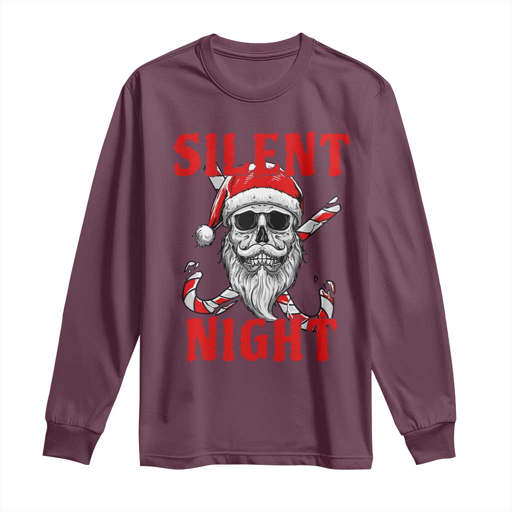 Silent Night Skull Christmas Long Sleeve Shirt Creepy Santa Gothic Holiday - Wonder Print Shop