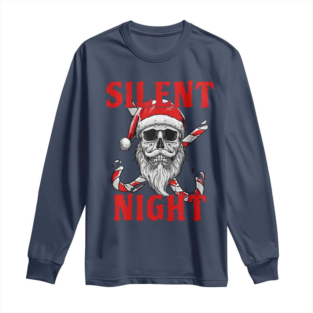 Silent Night Skull Christmas Long Sleeve Shirt Creepy Santa Gothic Holiday - Wonder Print Shop