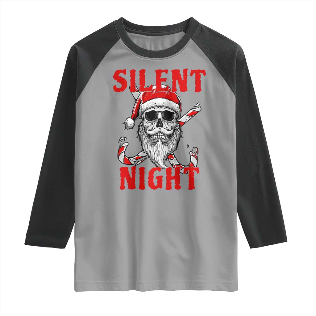 Silent Night Skull Christmas Raglan Shirt Creepy Santa Gothic Holiday - Wonder Print Shop