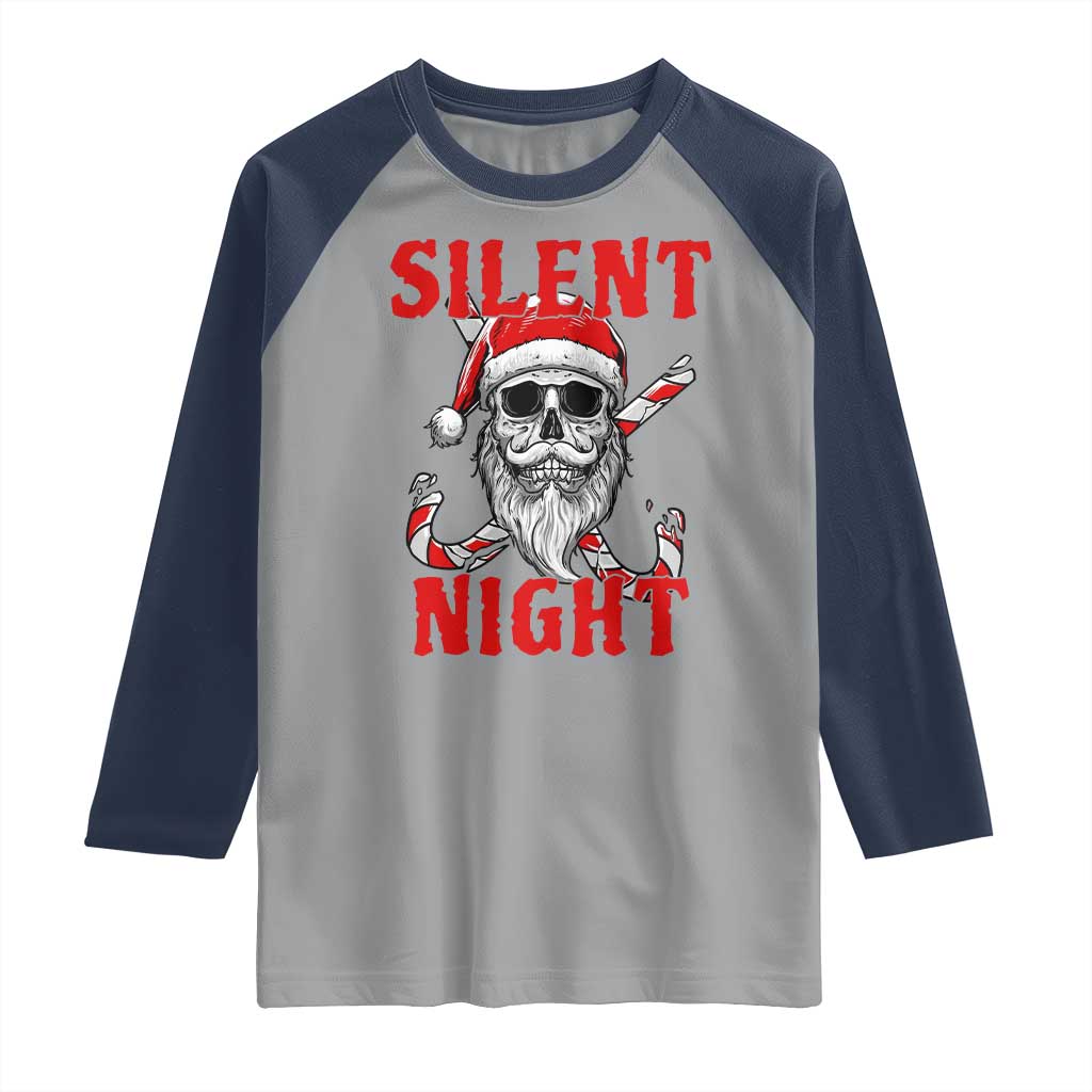 Silent Night Skull Christmas Raglan Shirt Creepy Santa Gothic Holiday - Wonder Print Shop
