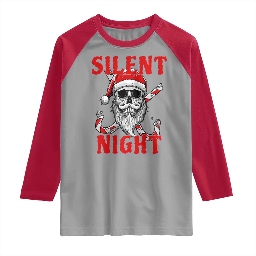 Silent Night Skull Christmas Raglan Shirt Creepy Santa Gothic Holiday - Wonder Print Shop