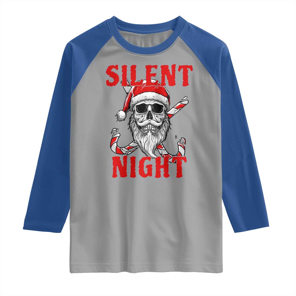 Silent Night Skull Christmas Raglan Shirt Creepy Santa Gothic Holiday - Wonder Print Shop
