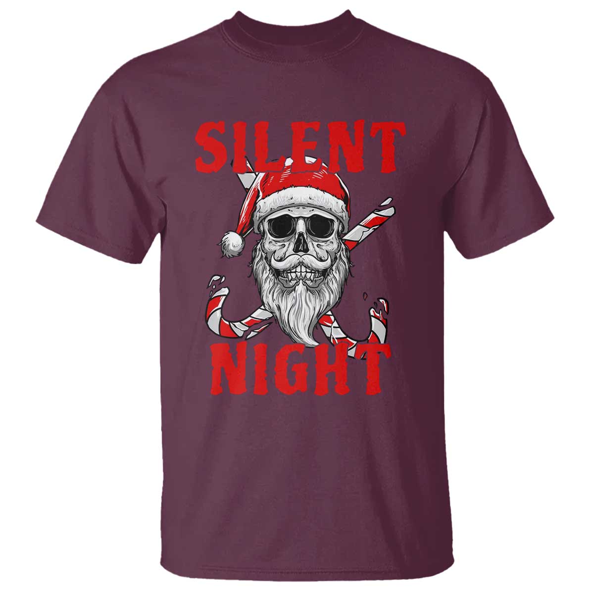 Silent Night Skull Christmas T Shirt Creepy Santa Gothic Holiday - Wonder Print Shop