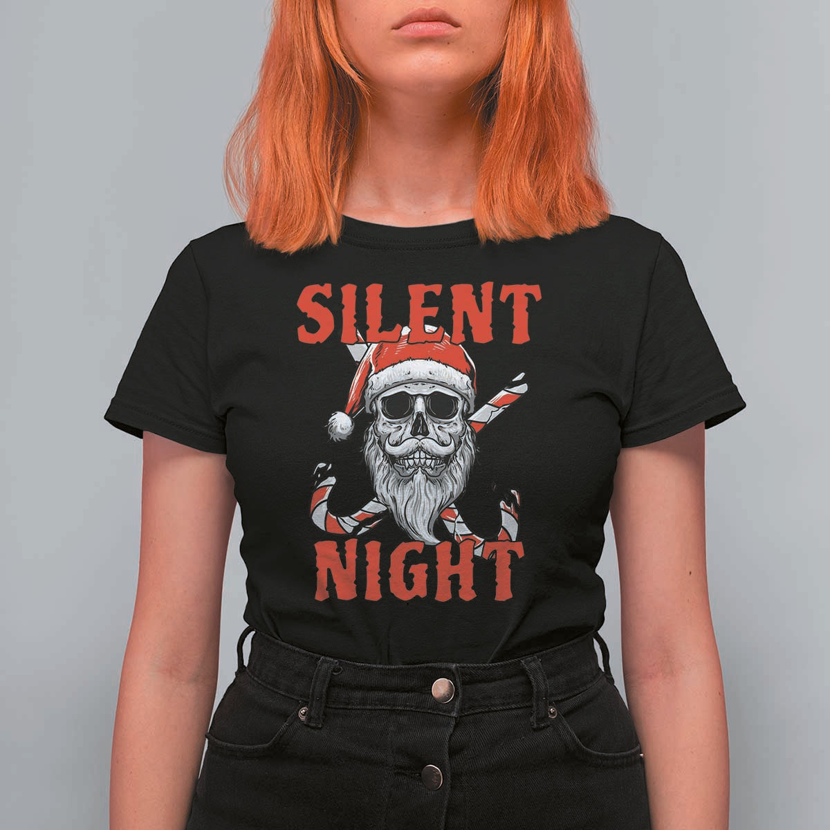 Silent Night Skull Christmas T Shirt For Women Creepy Santa Gothic Holiday - Wonder Print Shop
