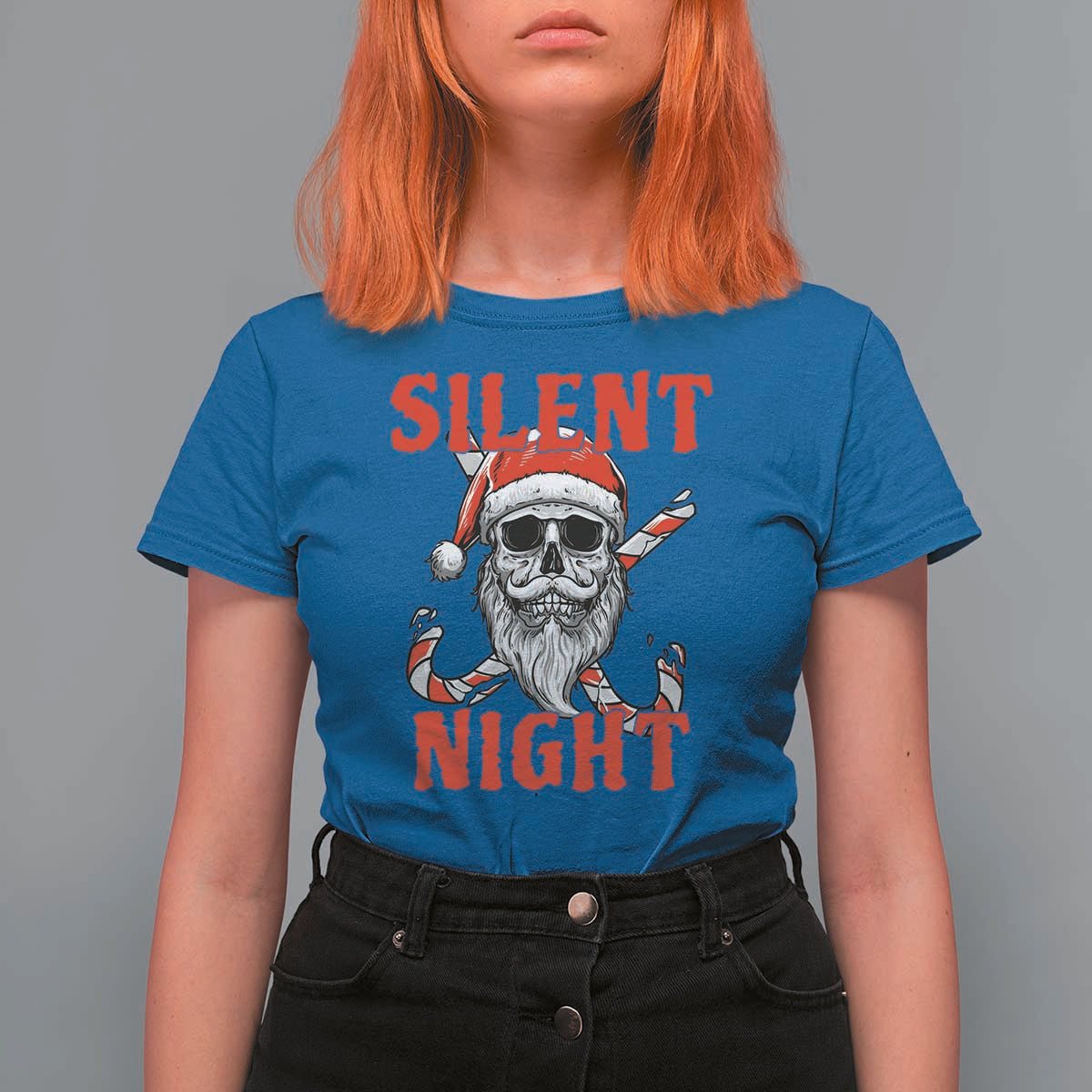 Silent Night Skull Christmas T Shirt For Women Creepy Santa Gothic Holiday - Wonder Print Shop