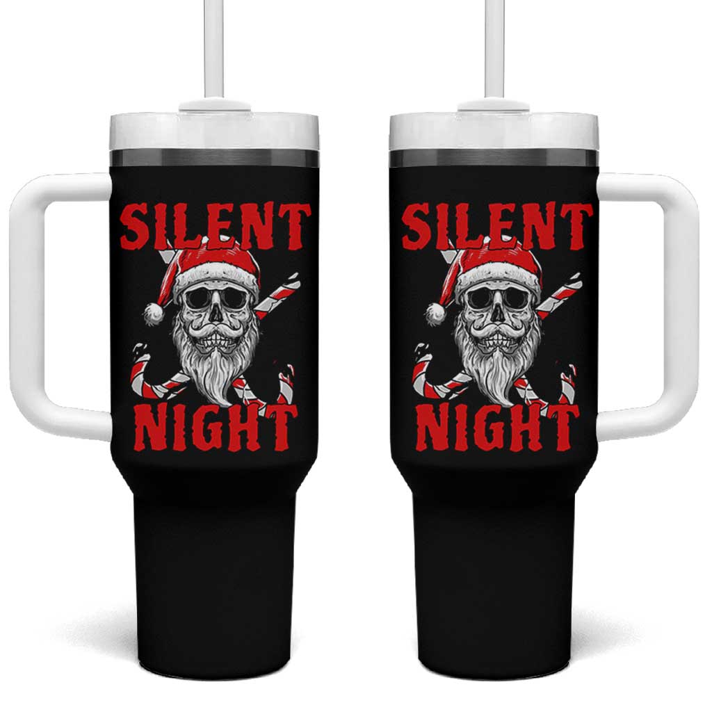 Silent Night Skull Christmas Tumbler With Handle Creepy Santa Gothic Holiday - Wonder Print Shop