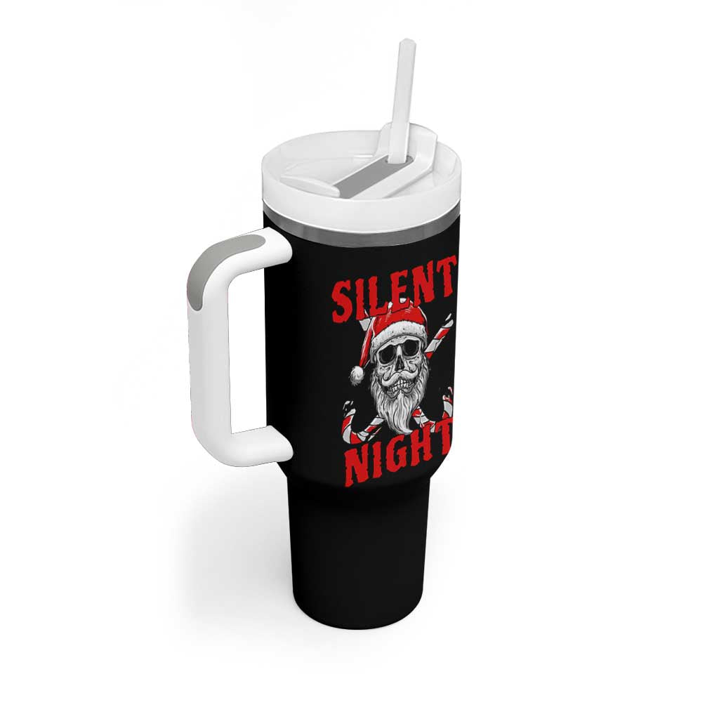Silent Night Skull Christmas Tumbler With Handle Creepy Santa Gothic Holiday - Wonder Print Shop