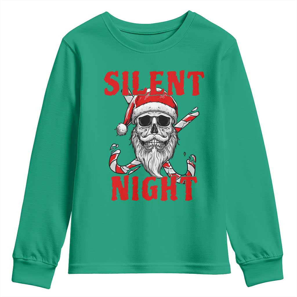 Silent Night Skull Christmas Youth Sweatshirt Creepy Santa Gothic Holiday - Wonder Print Shop