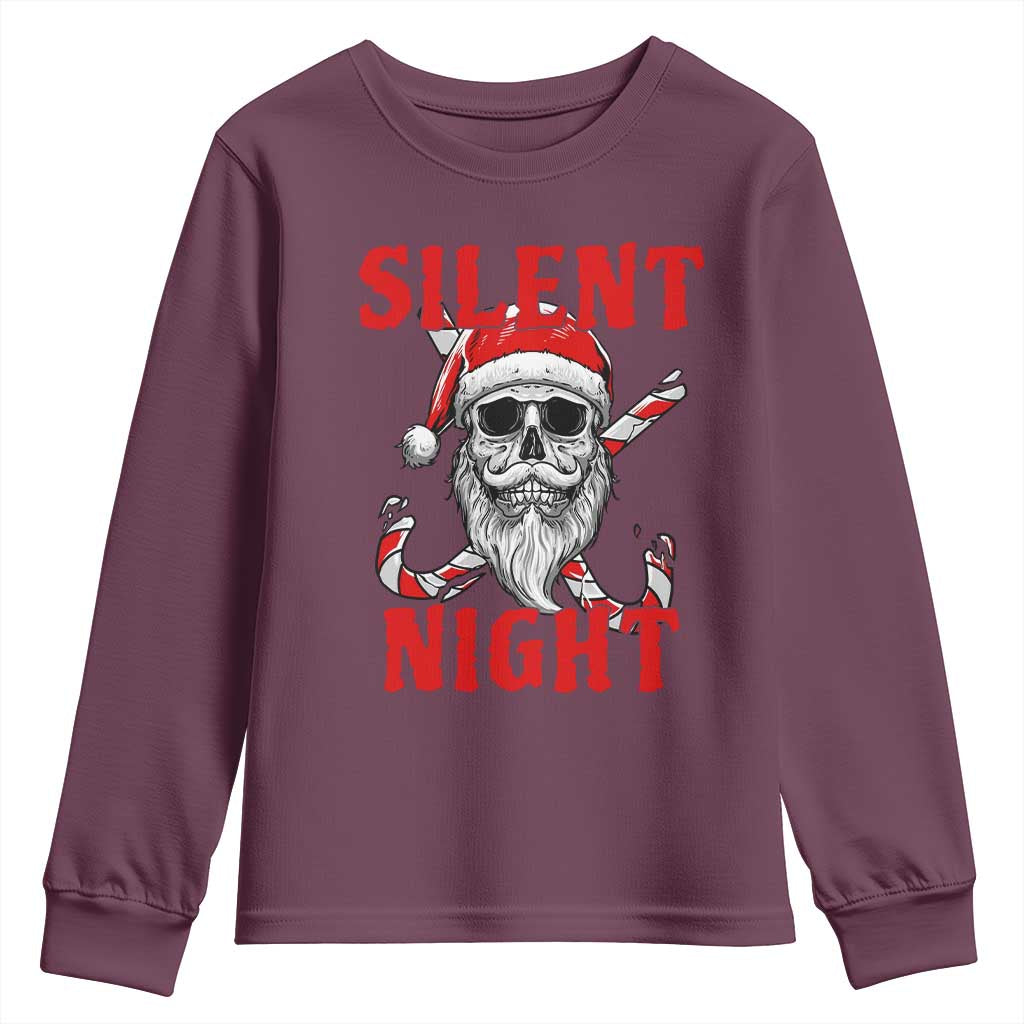 Silent Night Skull Christmas Youth Sweatshirt Creepy Santa Gothic Holiday - Wonder Print Shop