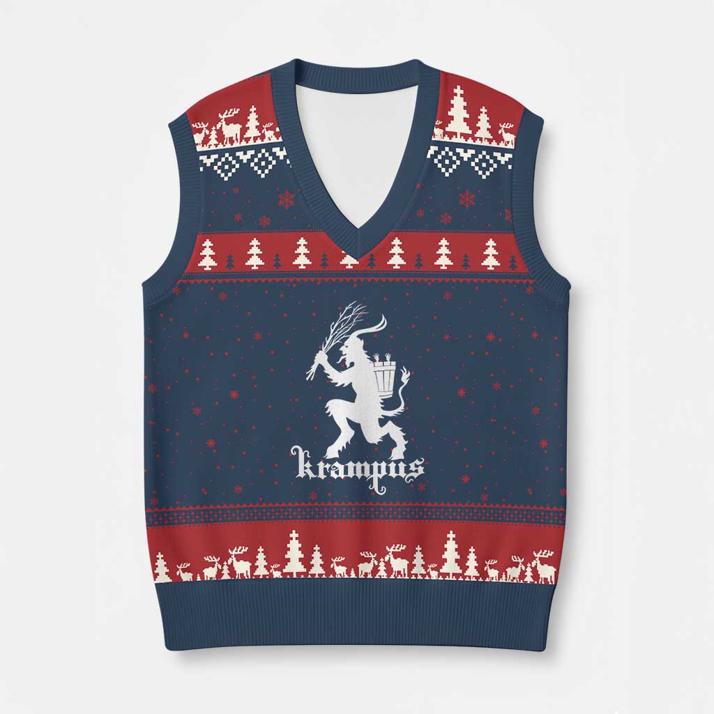 Mythical Krampus V-Neck Knit Sweater Vest Scary Xmas Horror Occult Holiday Eastern Folklore - Wonder Print Shop
