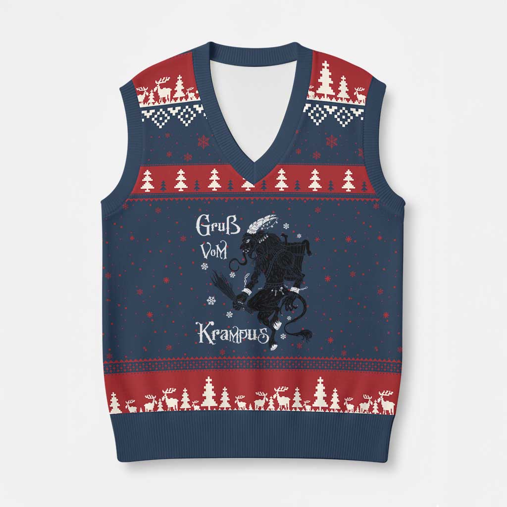 Mythical Krampus V-Neck Knit Sweater Vest Gruss Vom Xmas Horror Figure Greeting - Wonder Print Shop