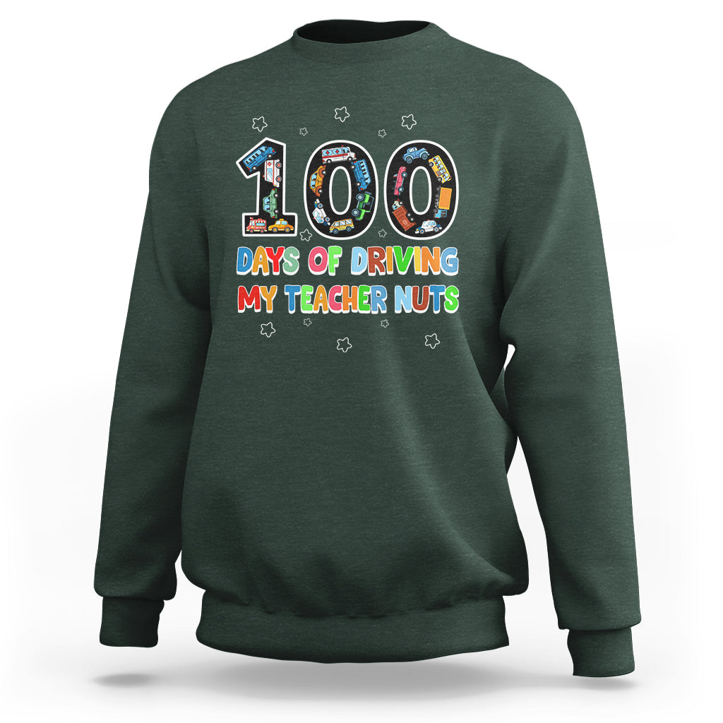 100th Day of School Boys Sweatshirt 100 Days of Driving My Teacher Nuts Cars Vehicles - Wonder Print Shop