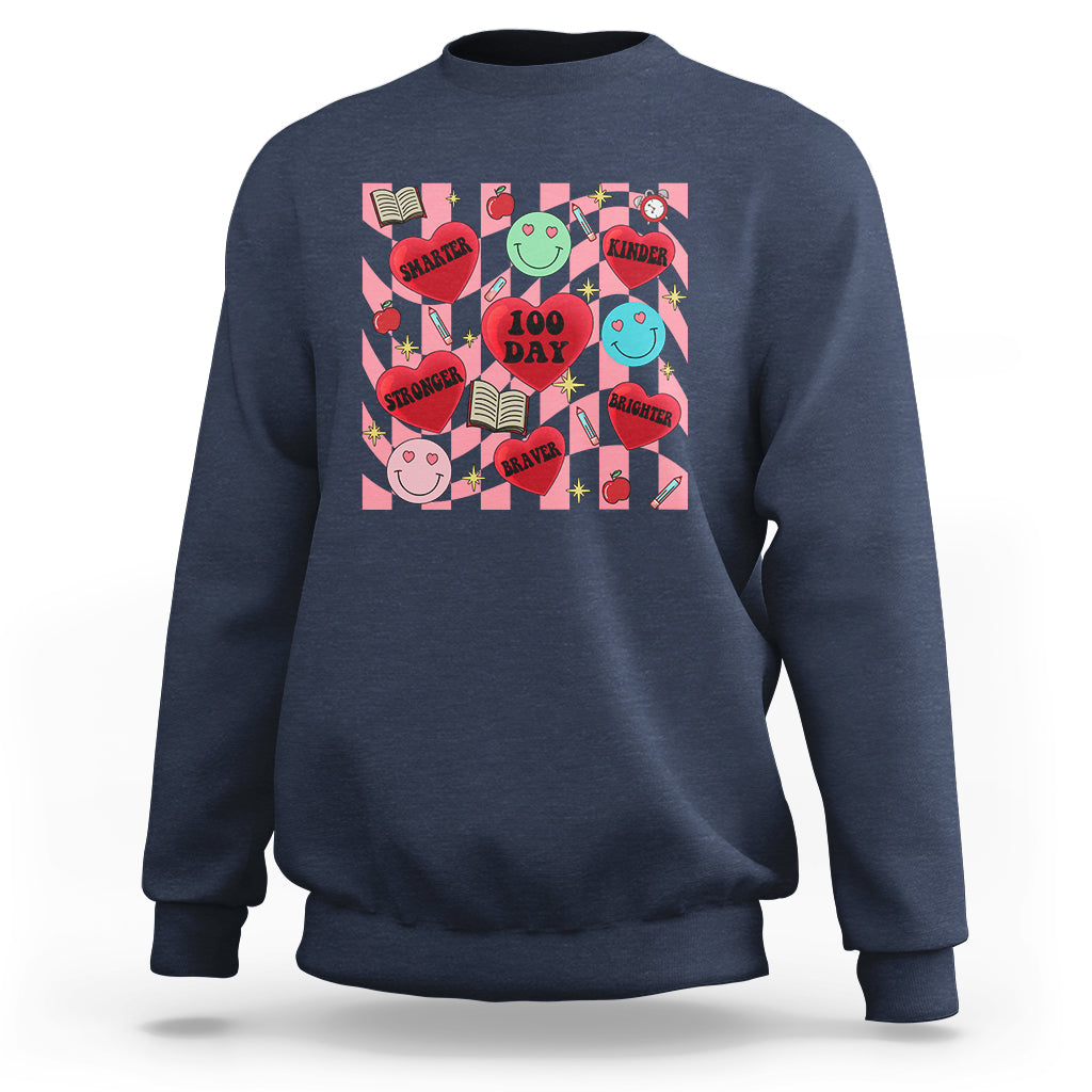 100 Days Of School Sweatshirt Smarter Kinder Stronger Brighter Retro Groovy - Wonder Print Shop