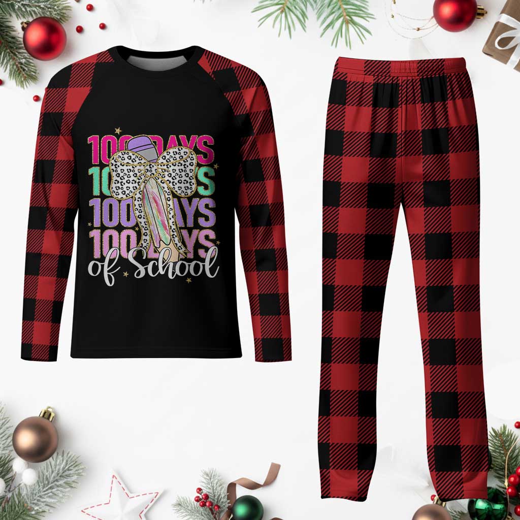 Retro Coquette 100 Days Of School Plaid Pajama Set for Schoolgirls Teacher - Wonder Print Shop