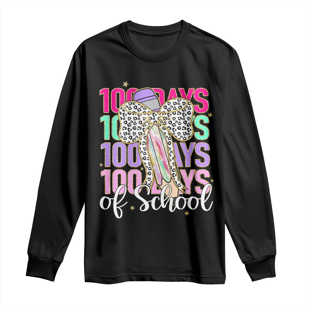 Retro Coquette 100 Days Of School Long Sleeve Shirt for Schoolgirls Teacher