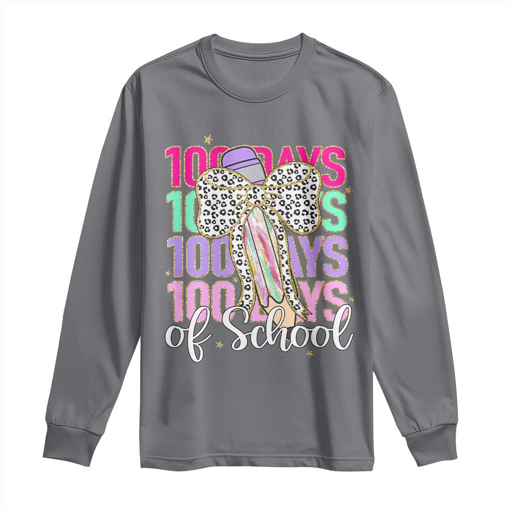 Retro Coquette 100 Days Of School Long Sleeve Shirt for Schoolgirls Teacher