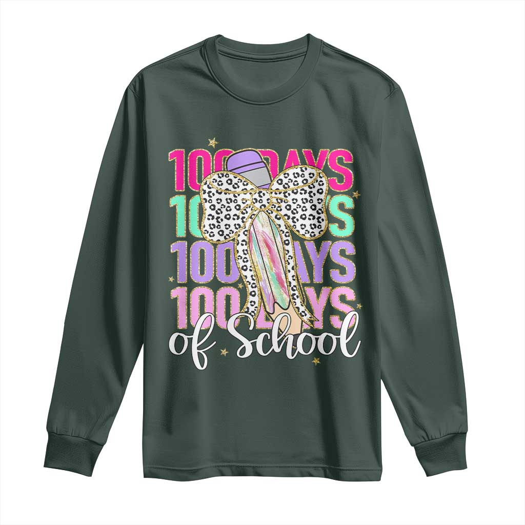 Retro Coquette 100 Days Of School Long Sleeve Shirt for Schoolgirls Teacher