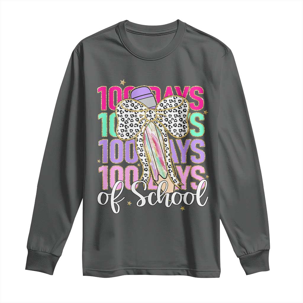 Retro Coquette 100 Days Of School Long Sleeve Shirt for Schoolgirls Teacher