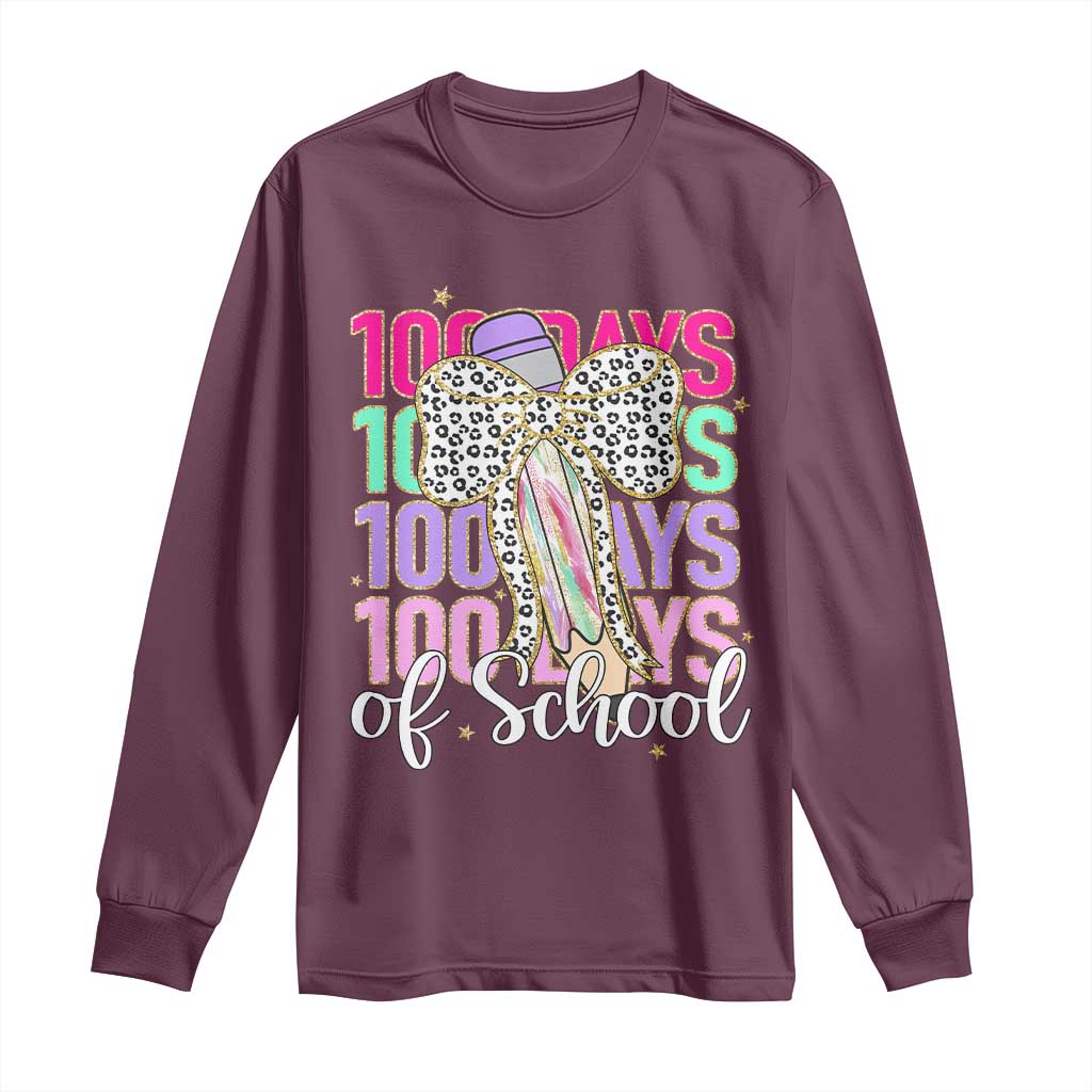 Retro Coquette 100 Days Of School Long Sleeve Shirt for Schoolgirls Teacher