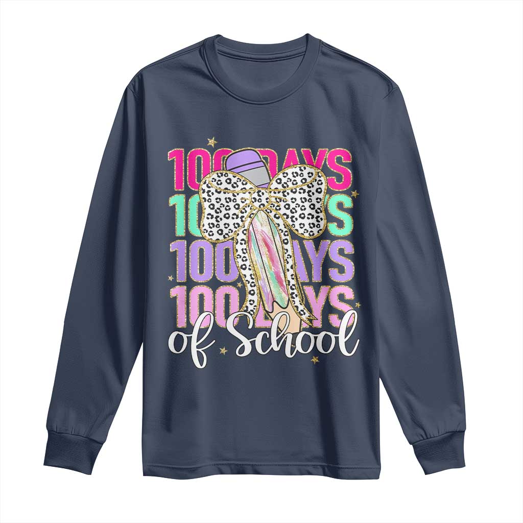 Retro Coquette 100 Days Of School Long Sleeve Shirt for Schoolgirls Teacher