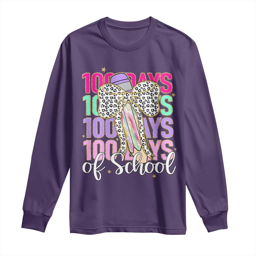 Retro Coquette 100 Days Of School Long Sleeve Shirt for Schoolgirls Teacher
