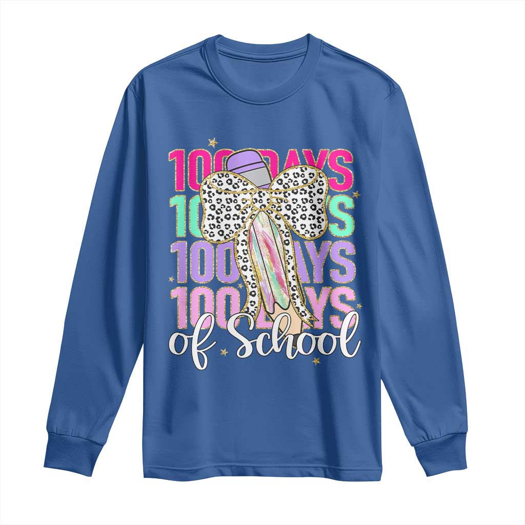 Retro Coquette 100 Days Of School Long Sleeve Shirt for Schoolgirls Teacher