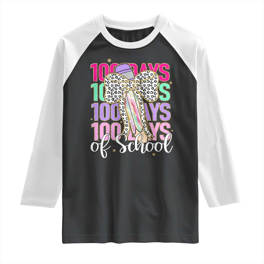 Retro Coquette 100 Days Of School Raglan Shirt for Schoolgirls Teacher