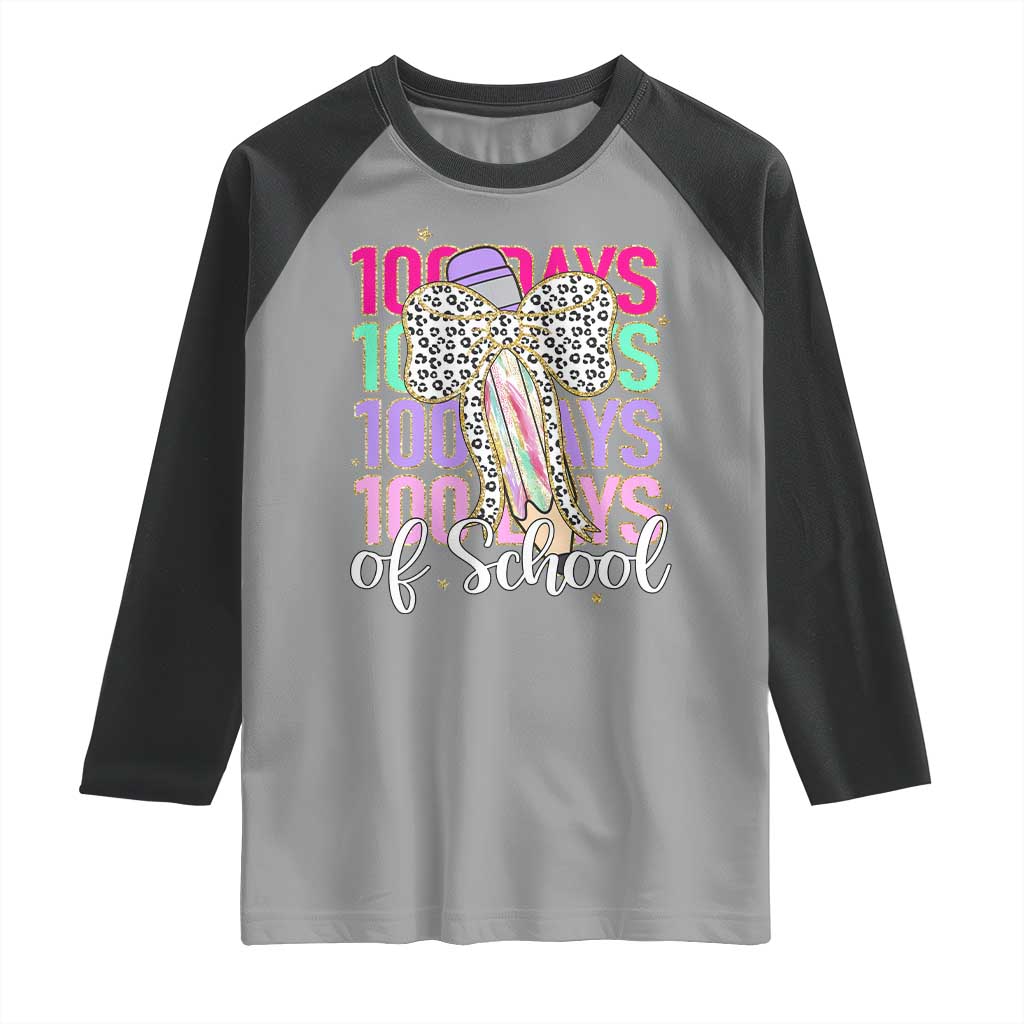 Retro Coquette 100 Days Of School Raglan Shirt for Schoolgirls Teacher