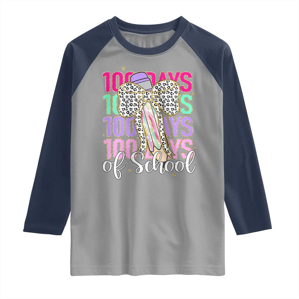 Retro Coquette 100 Days Of School Raglan Shirt for Schoolgirls Teacher