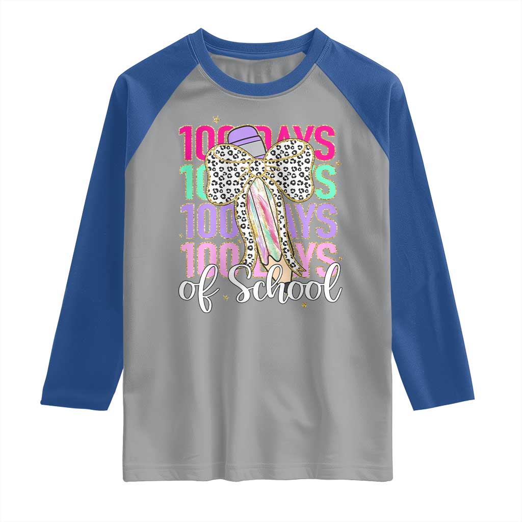 Retro Coquette 100 Days Of School Raglan Shirt for Schoolgirls Teacher