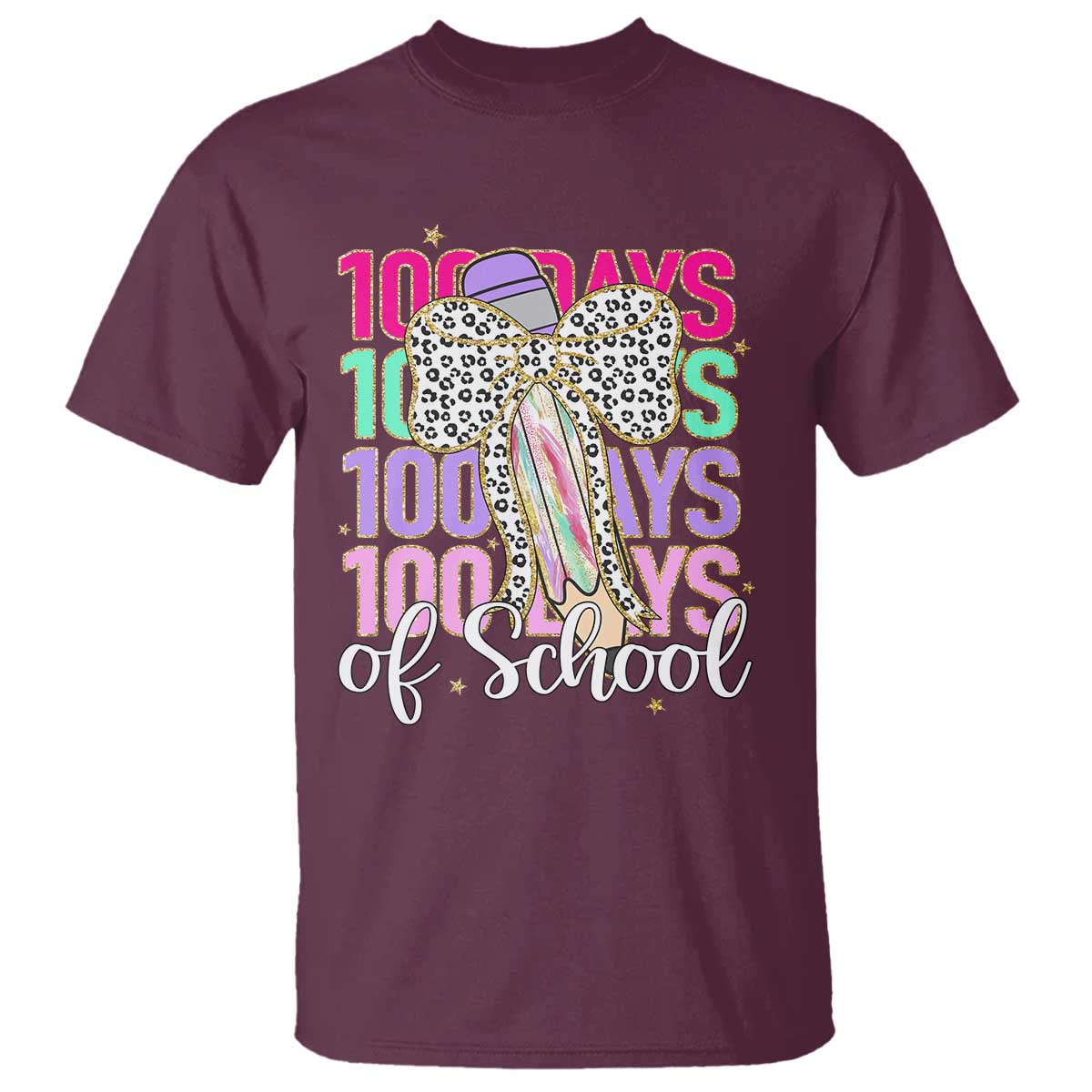 Retro Coquette 100 Days Of School T Shirt for Schoolgirls Teacher