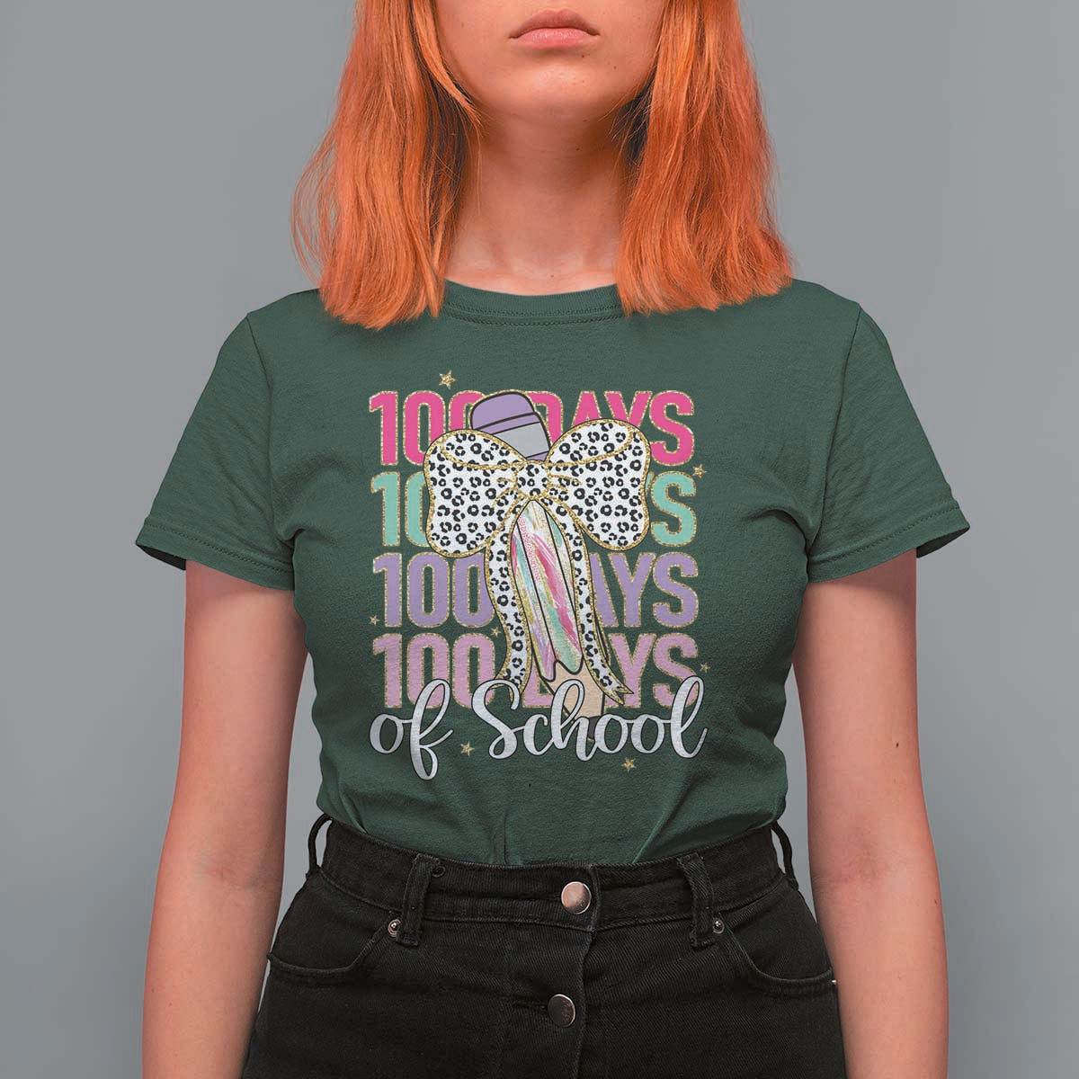 Retro Coquette 100 Days Of School T Shirt For Women for Schoolgirls Teacher