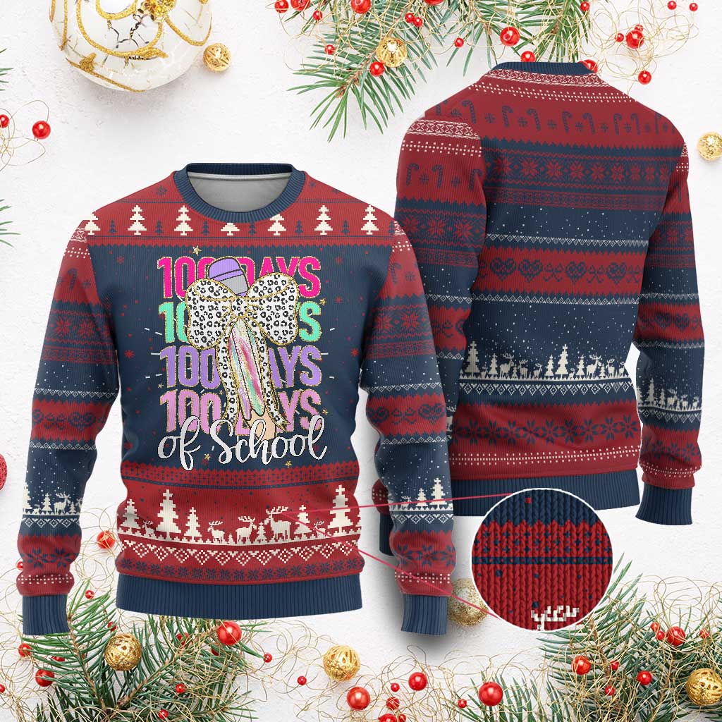 Retro Coquette 100 Days Of School Knitted Sweatshirt for Schoolgirls Teacher