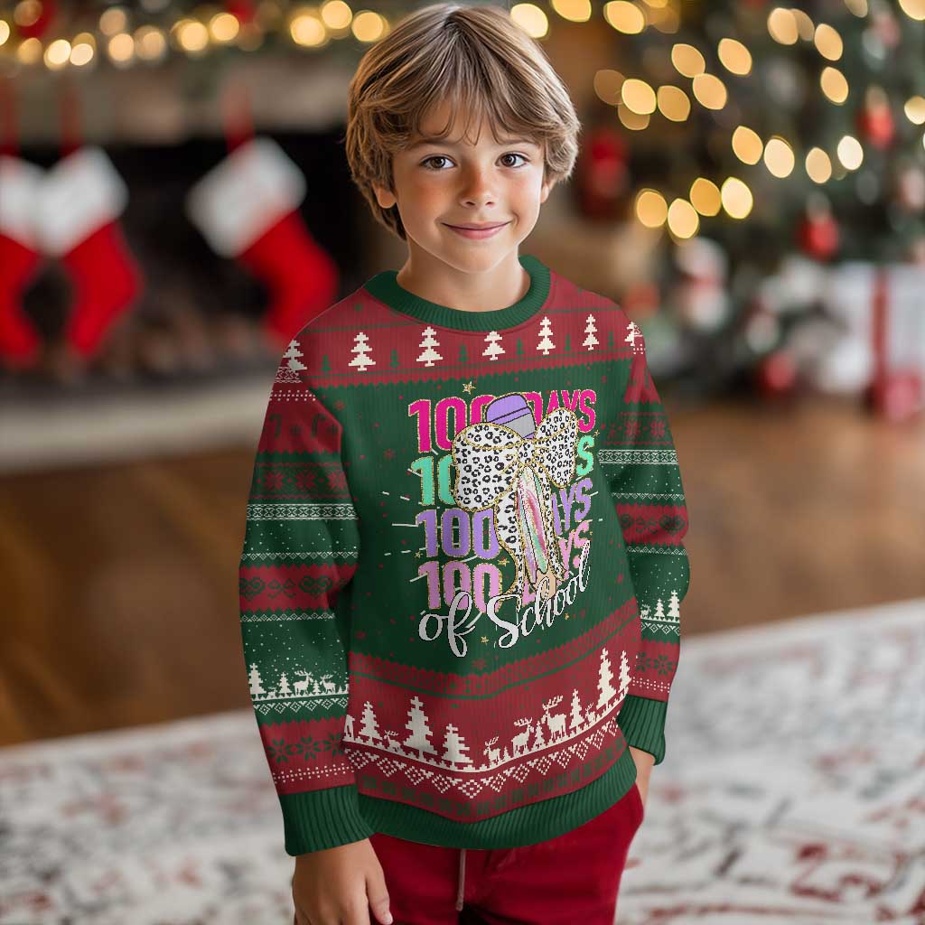 Retro Coquette 100 Days Of School Knitted Sweatshirt for Schoolgirls Teacher