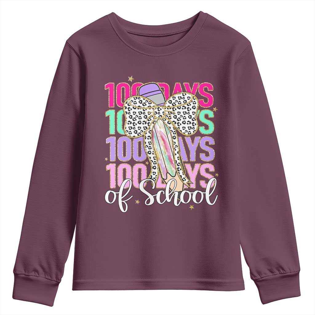 Retro Coquette 100 Days Of School Youth Sweatshirt for Schoolgirls Teacher