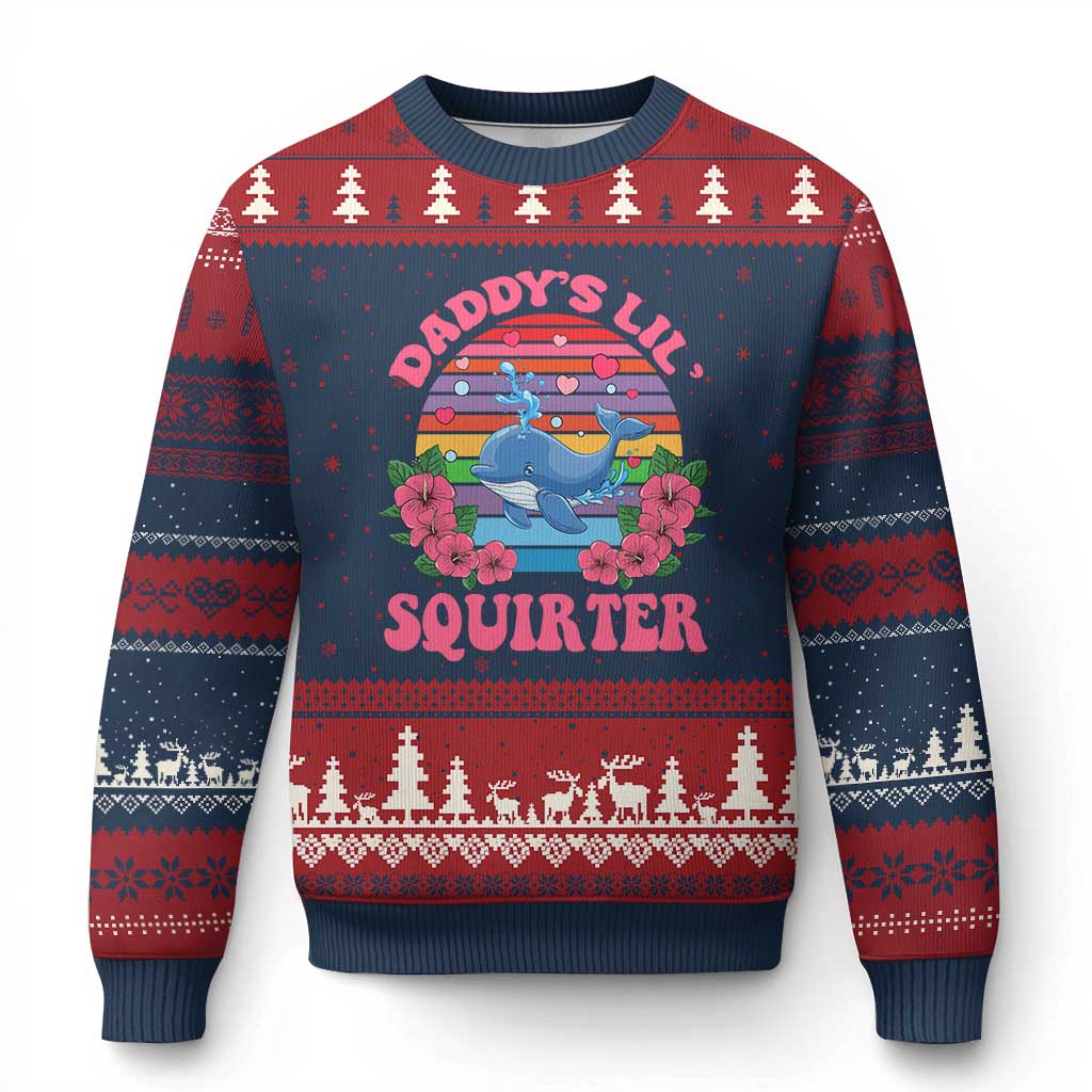 Funny Daddy's Lil Squirter Ugly Christmas Sweater Cute Whale Inappropriate Embarrassing Adult Joke - Wonder Print Shop