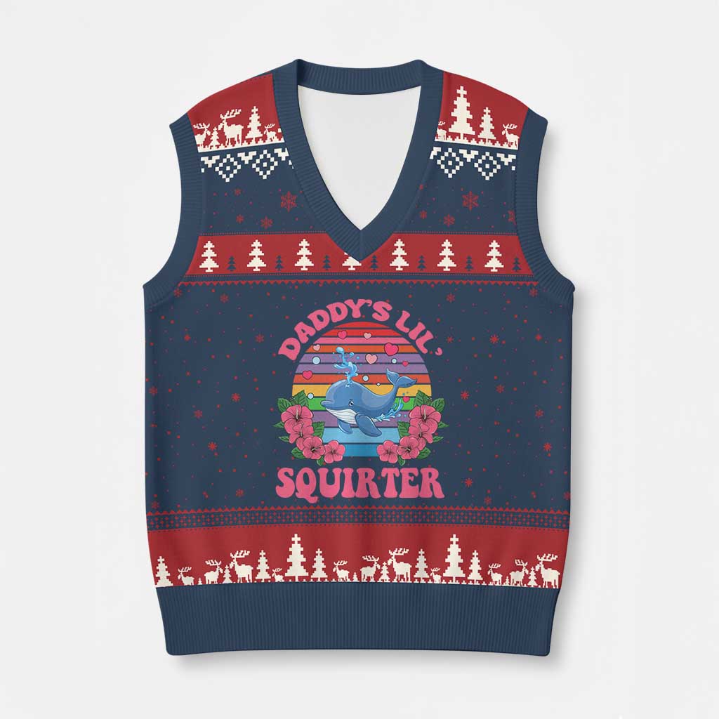 Funny Daddy's Lil Squirter V-Neck Knit Sweater Vest Cute Whale Inappropriate Embarrassing Adult Joke - Wonder Print Shop