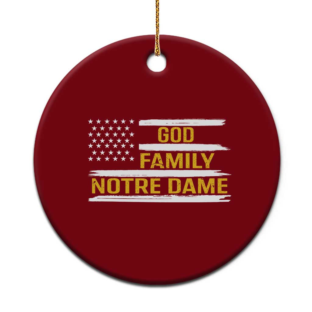 God Family Notre Dame Ceramic Ornament Indiana Fighting Irish Patriotic American Flag - Wonder Print Shop