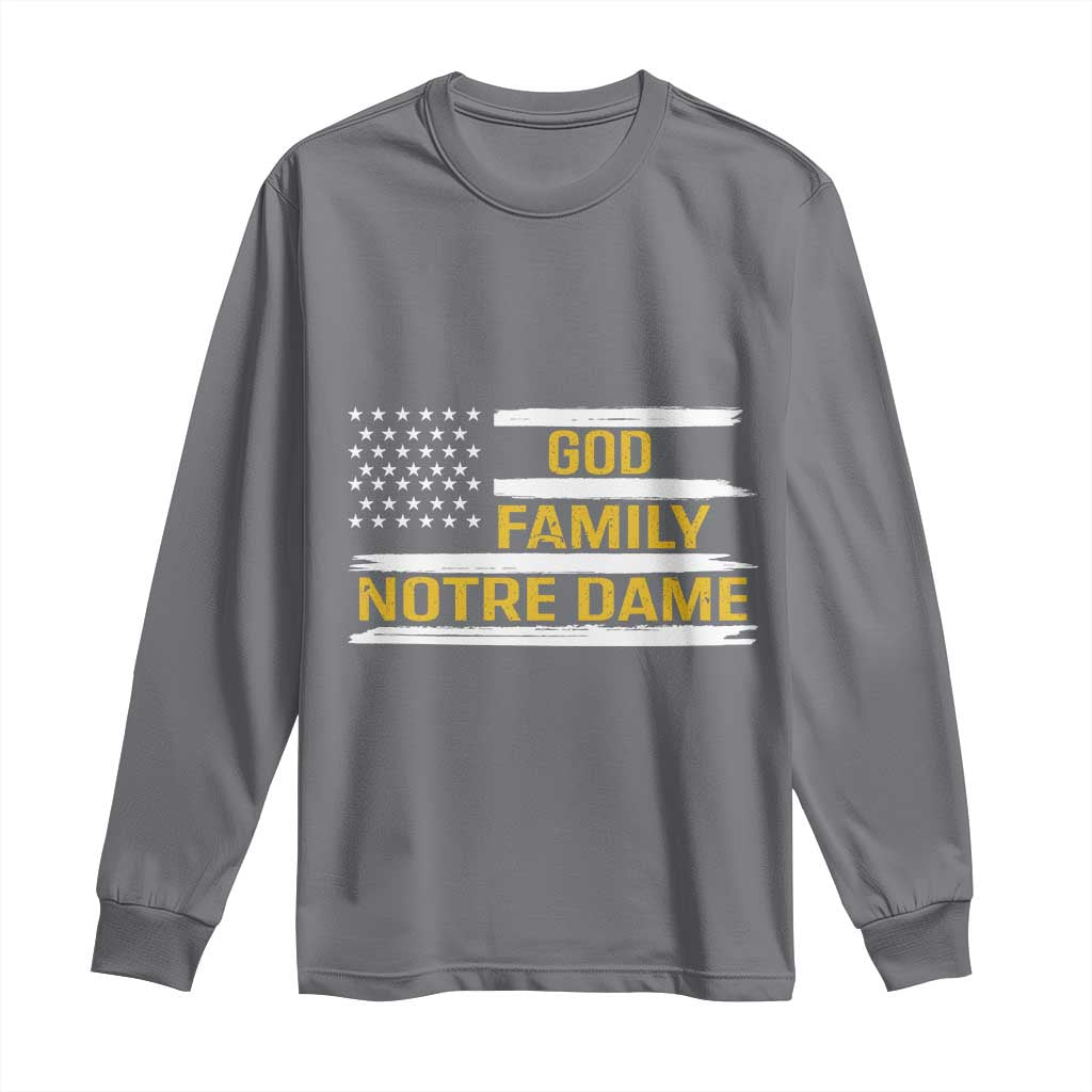 God Family Notre Dame Long Sleeve Shirt Indiana Fighting Irish Patriotic American Flag