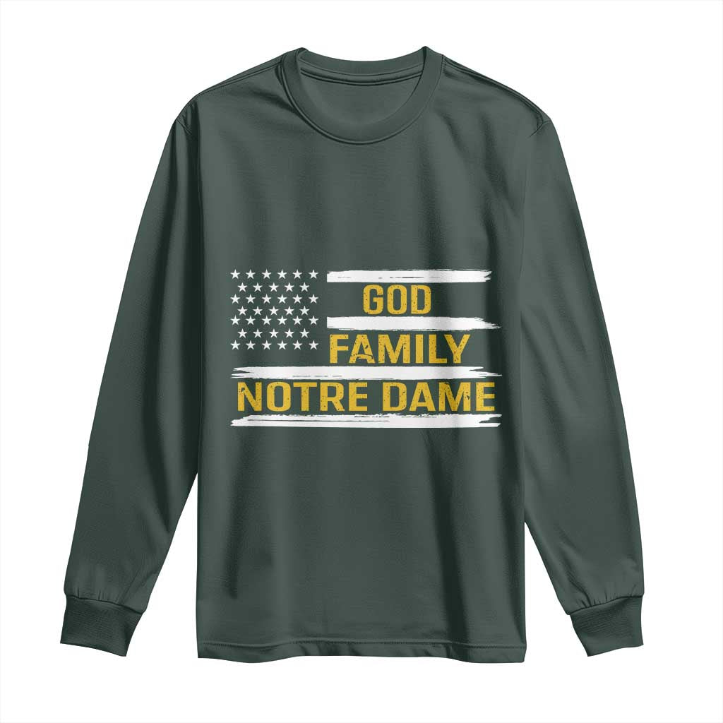 God Family Notre Dame Long Sleeve Shirt Indiana Fighting Irish Patriotic American Flag