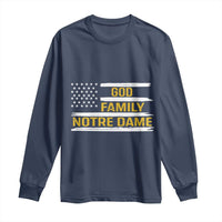 God Family Notre Dame Long Sleeve Shirt Indiana Fighting Irish Patriotic American Flag
