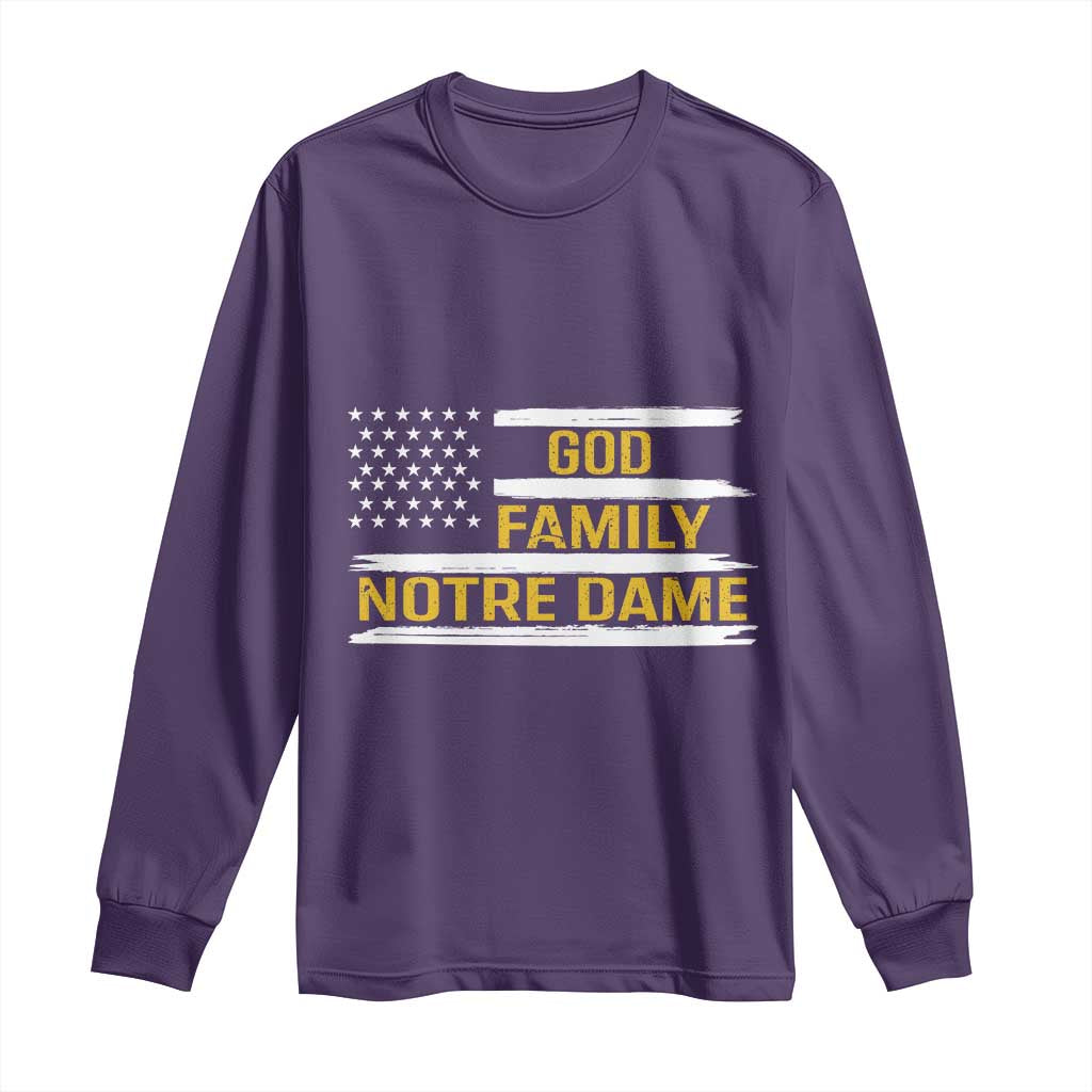 God Family Notre Dame Long Sleeve Shirt Indiana Fighting Irish Patriotic American Flag
