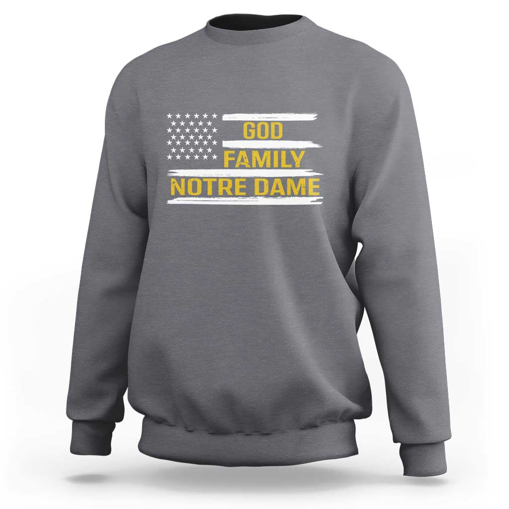 God Family Notre Dame Sweatshirt Indiana Fighting Irish Patriotic American Flag