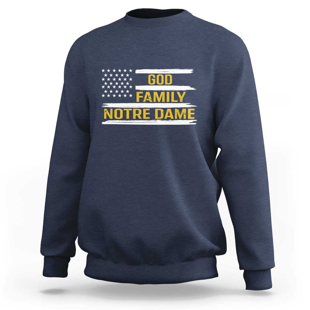 God Family Notre Dame Sweatshirt Indiana Fighting Irish Patriotic American Flag