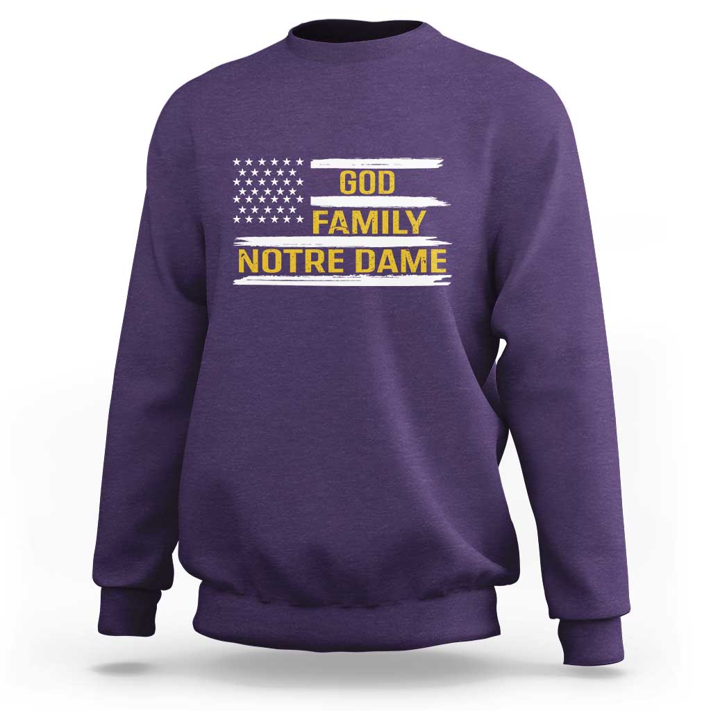 God Family Notre Dame Sweatshirt Indiana Fighting Irish Patriotic American Flag
